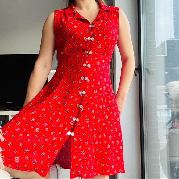 CDC Caren D Sea Shell Two Raw Button Down Front LaceUp Sleeveless Shift Dress - Picture 3 of 13